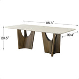 Dining Table Set With Upholstery - Ancient White / Antique Bronze / Beige