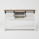 Entryway Table With Sliding Barn Door Storage - White / Oak