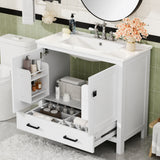 Bathroom Vanity With Sink, Soft Close Doors, Double Shelves & Divided Drawer