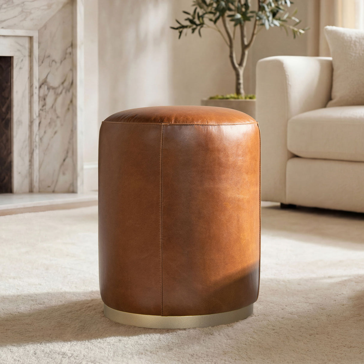 Nico - Round Ottoman Stool - Brown