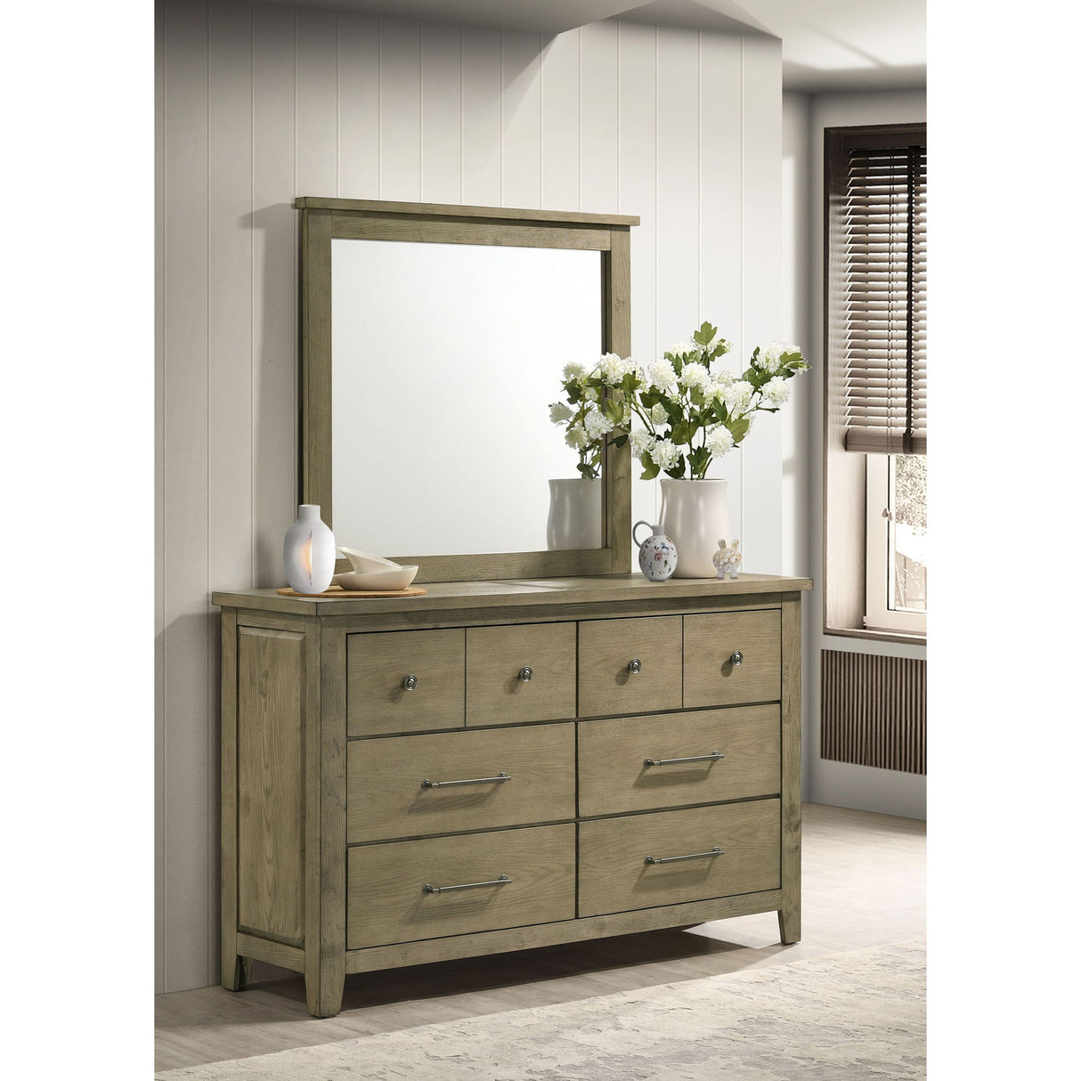 Pelton - 6 Drawer Dresser With Mirror - Oak