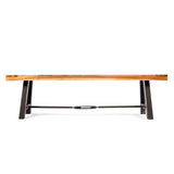 Outdoor Dining Bench, Patio Backless Bench - Teak / Black