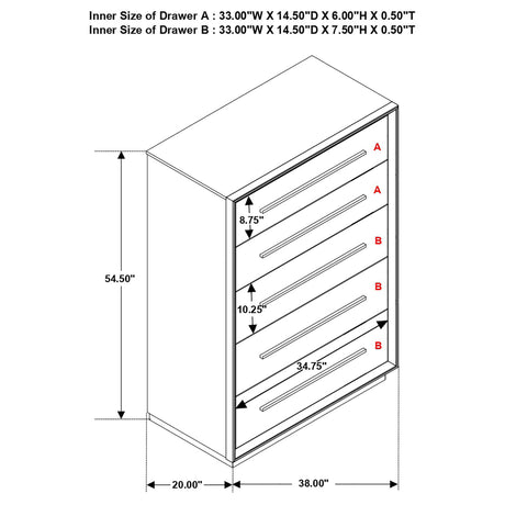 Prescott - 5 Drawer Chest - Brown