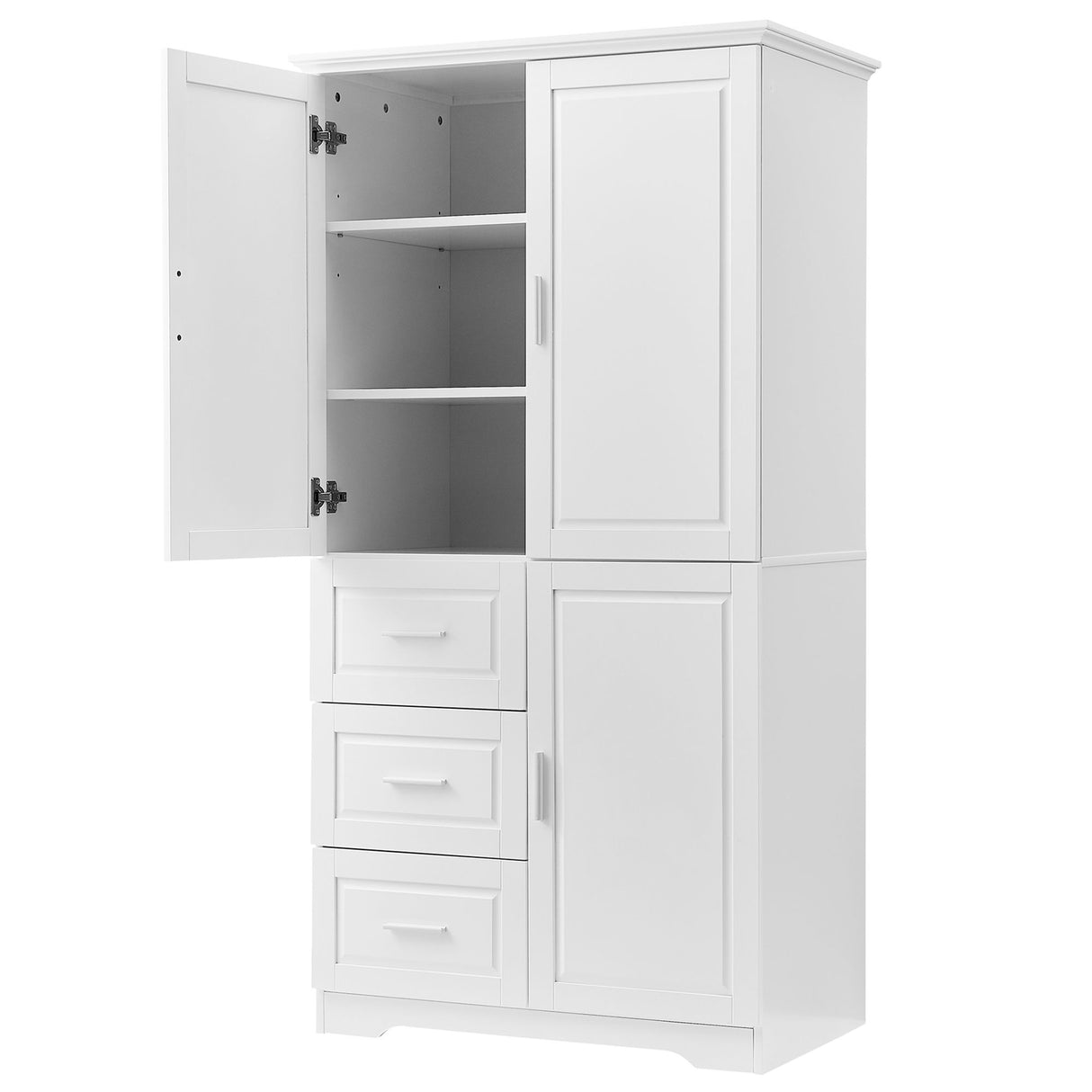 Tall And Wide Storage Cabinet With Doors, 3 Drawers