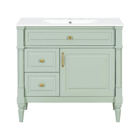 Freestanding Bathroom Vanity With Sink, Adjustable Shelf, Flip Drawer