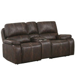 Power Reclining Loveseat With USB Port Leather Upholstered, Built In Cup Holder - Chocolate
