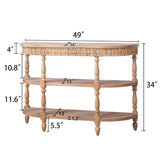 Handcrafted Console Table With Hand Woven Trim, 3 Tier Storage Shelves - Natural