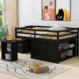 Loft Bed With Retractable Writing Desk And 3 Drawers With Storage Stairs And Shelves