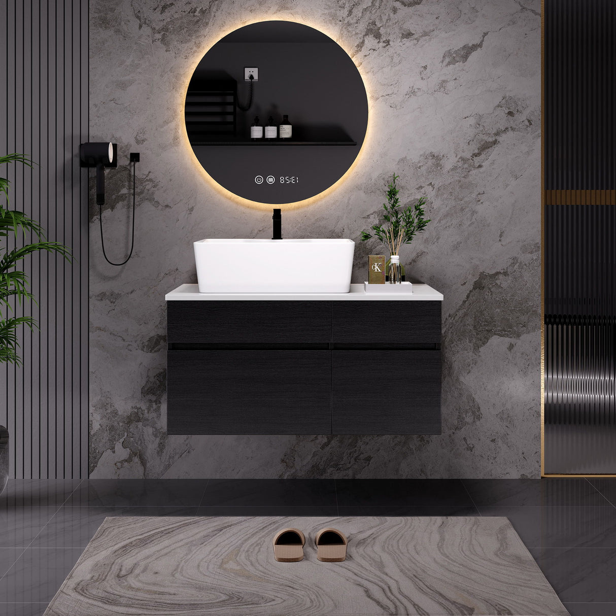 Floating Bathroom Vanity With Sink For Small Bathroom - White / Black