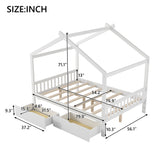 House Style Platform Bed With Headboard, Footboard, 2 Drawers, And Roof Design