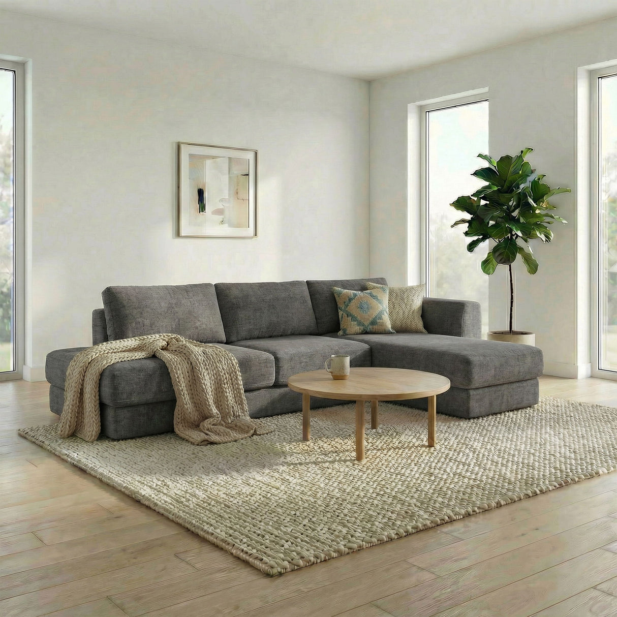 L-Shaped Modular Sofa With Double Layer Cushion