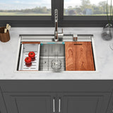 33" Drop In Kitchen Sink With Workstation, 16 Gauge Stainless Steel - Brushed Nickel
