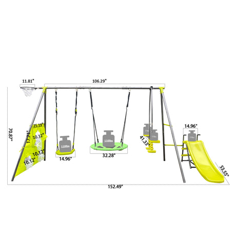Interesting Six Function Swingset With Net Swing Metal Plastic Safe Swing Set 440Lbs For Outdoor Playground For Age 3+ With 31.5" Net Swing - /