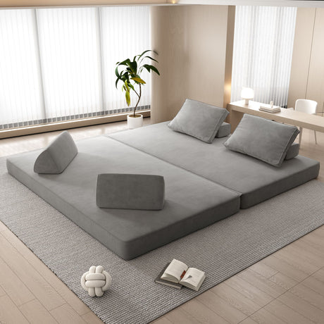 Multifunctional Convertible Sofa Bed With 2 Tumbler Backrests And 2 Pillows, Deep Seat Couch
