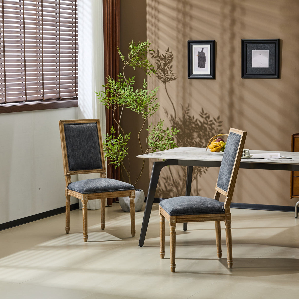 French Country Style Dining Chair With Upholstered Seating And Fluted Legs