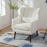 Modern Accent Chair, Arm Chairs For Living Room, Upholstered Mordern Armchair, Comfy Soft Padded Lounge Chair In Small Space, Bedroom, With Pillow, Solid Wood Leg