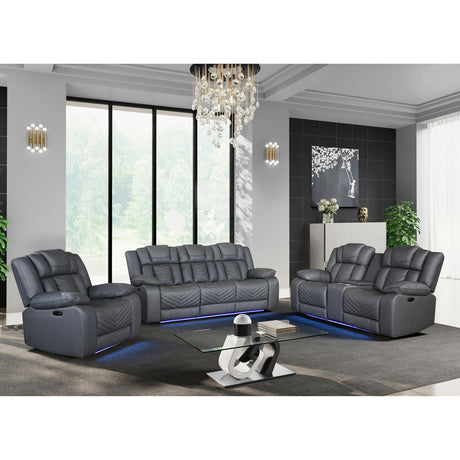 Raize - 10 Power Console Reclining Loveseat With LED And Immersive Sound - Gray