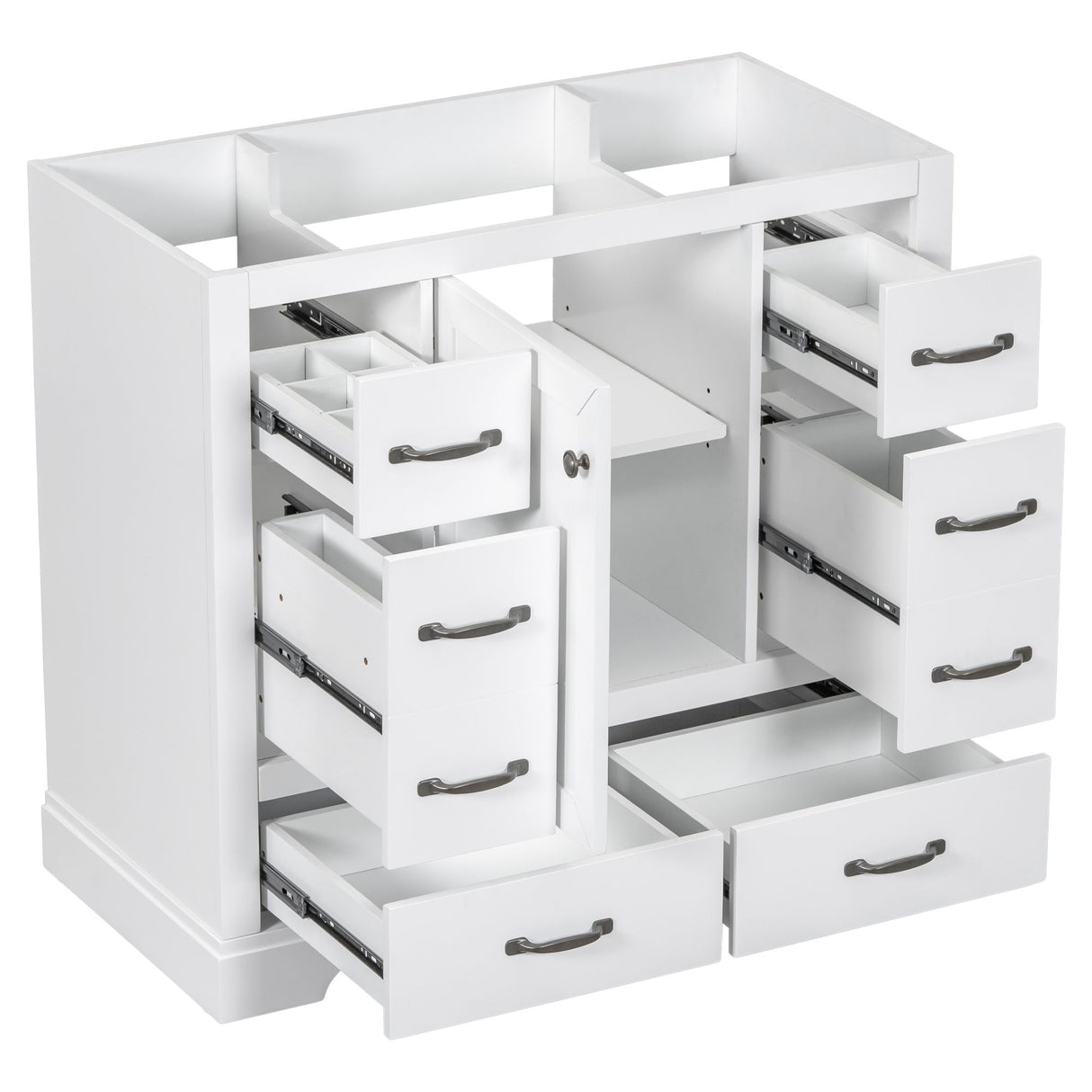 Modern Bathroom Vanity Base Only, 6 Drawer Storage With Adjustable Shelf