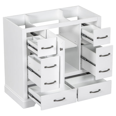 Modern Bathroom Vanity Base Only, 6 Drawer Storage With Adjustable Shelf