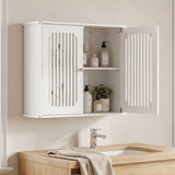 Louvered Double Door Wall Mounted Bathroom Cabinet - White
