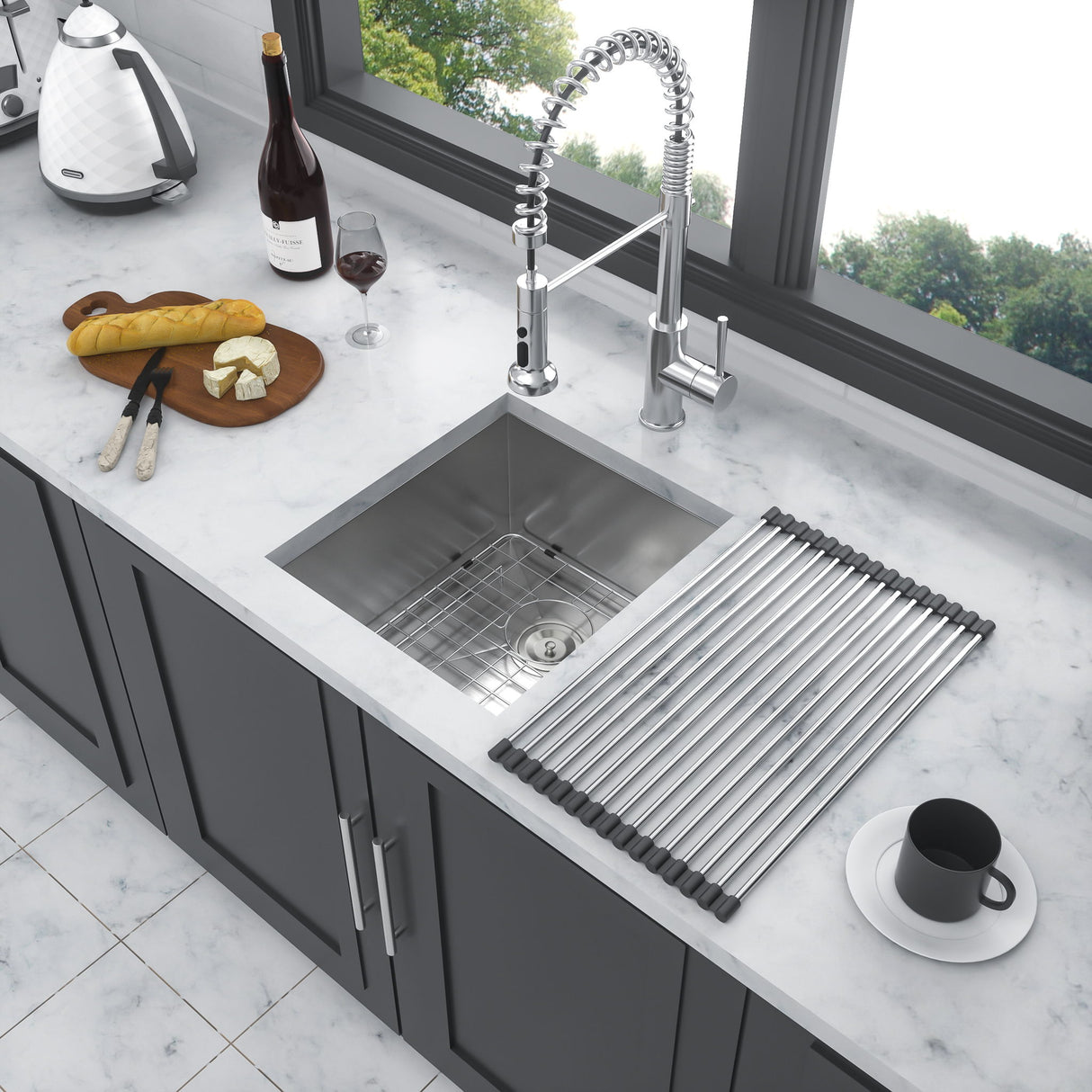 13" Undermount Stainless Steel Kitchen Sink 16 Gauge 9" Deep Single Bowl Basin - Brushed Nickel