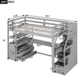 Loft Bed With Desk, Shelves, 2 Drawers, Storage Staircase