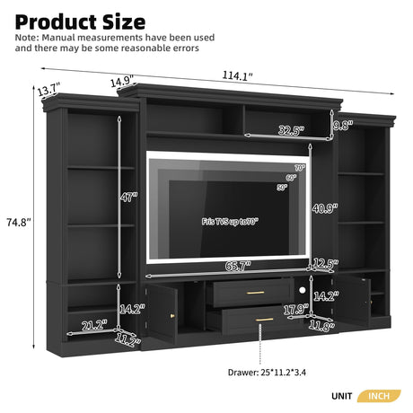 Elegant Entertainment Center Wall Unit With Bookshelves