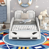 Race Car Shaped Twin Platform Bed With Wheels, Pine Wood Construction