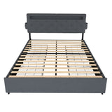 Bed With USB Charging Station, LED Lights, Headboard & Storage Drawers