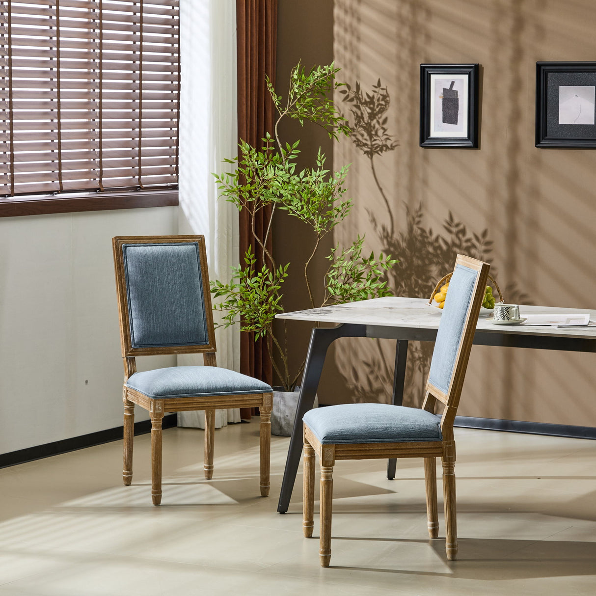 French Country Style Dining Chair With Upholstered Seating And Fluted Legs