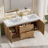 Double Sink Bathroom Vanity Soft Close Doors, Divided Drawers, Wall Mounted - Wood