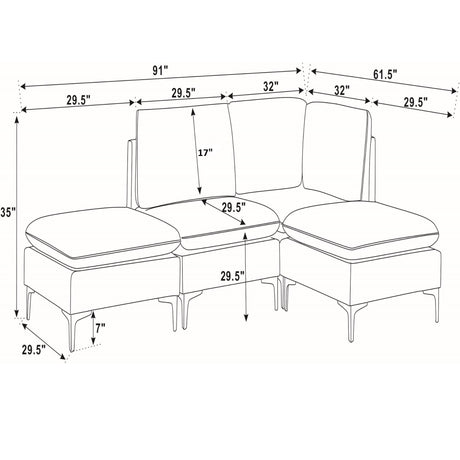 Upholstered Modular Sectional With Tall Legs, Medium Firm Seat