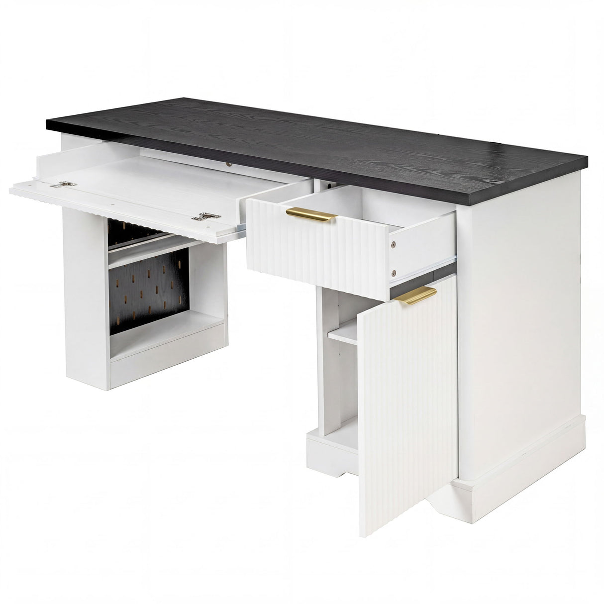 Modern Fluted Office Desk With Storage Cabinet