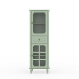 Curio Cabinet, Freestanding Vintage Display Storage Cabinet, Adjustable Shelves - Green