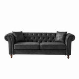 Chesterfield Sofa, High Tech Fabric Roll Armrest, 3 Seater Couch - Black