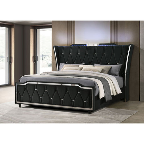 Mika - LED Upholstered Bed With Tufted Wingback Headboard And Ambient Lighting