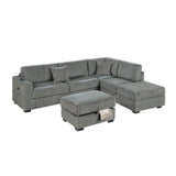3 Piece Sectional Sofa With Reversible Chaise And USB Storage Ottoman