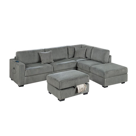 3 Piece Sectional Sofa With Reversible Chaise And USB Storage Ottoman
