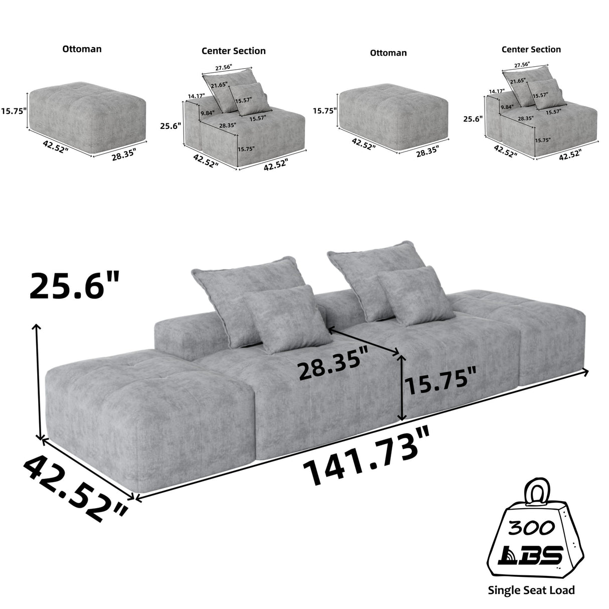 Modern Oversized, Modular Sectional Sofa With Pillows
