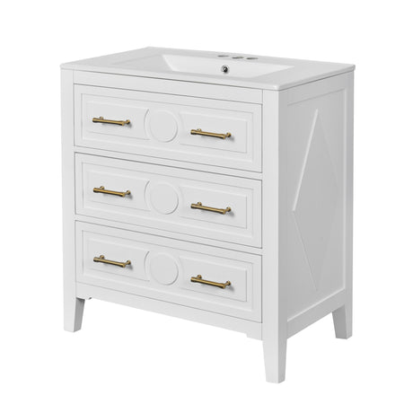 Retro Bathroom Vanity With Sink Combo, Free Standing Single Set With 3 Drawers