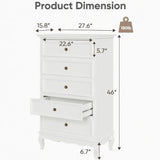 5 Drawer Tall Wide Chest Of Drawers - White