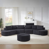 Modular Sectional Sofa With 6 Pillows And 4 Curved Footstools For Living Rooms - Black