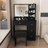 Vanity Desk With Mirror, 3 Color Lighting And Stool