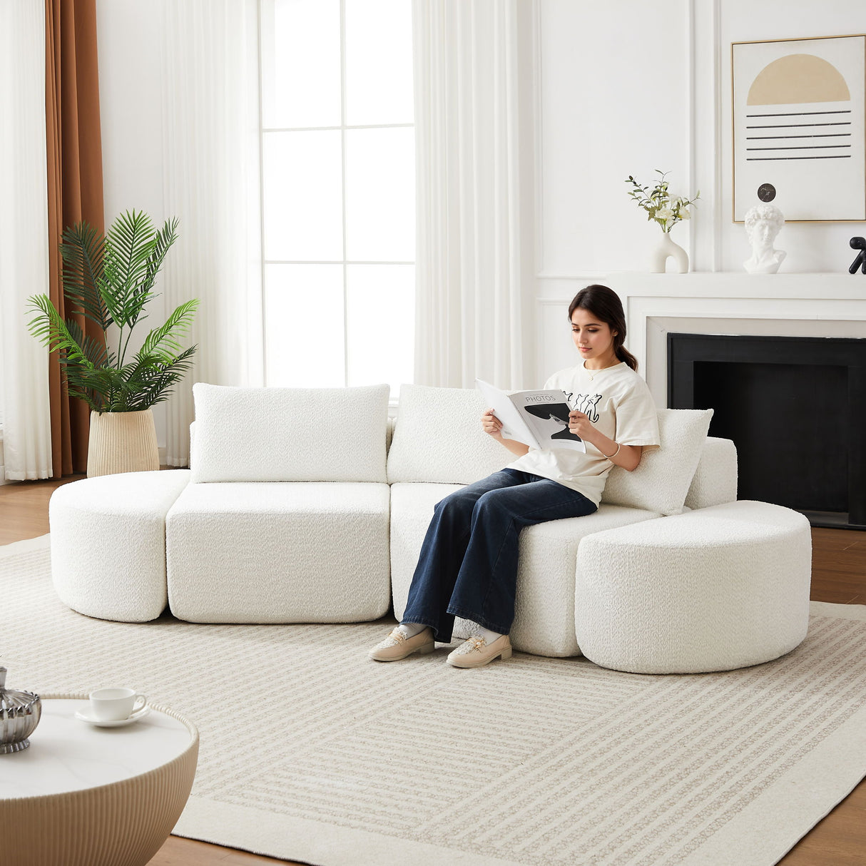 V - Shaped Modular Sofa Set With 3 Pillow