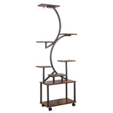 8 Tier Indoor Plant Stand With Grow Lights, S Shaped Metal Shelf For Multiple Plants - Black / Dark Walnut