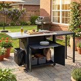 Foldable Outdoor Prep Station BBQ Cart With Trash Rack