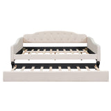 Upholstered Tufted Full Size Daybed With Twin Trundle - Beige