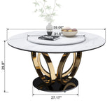 Round Dining Table With 360° Smooth Lazy Susan For Dining Room - Gold / Black / White