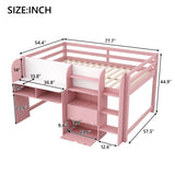 Low Loft Bed With Built In Desk, Storage Cabinets, Open Bookcase And Doodle board