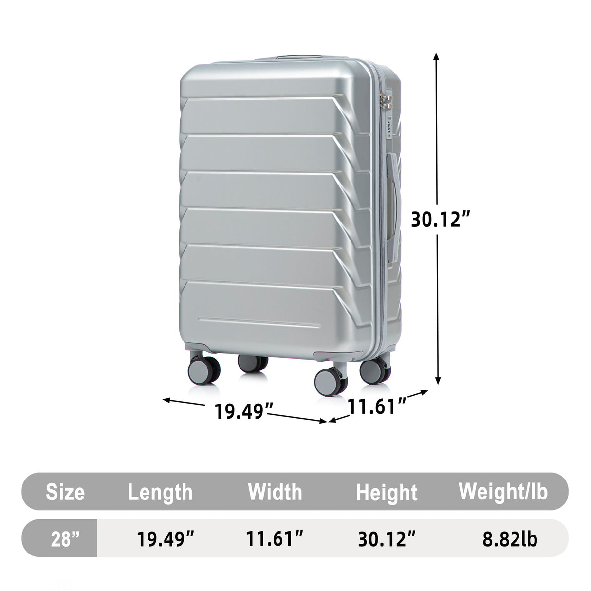 Hard Shell Luggage With Scratch Resistant Surface, 4 Wheels, Combination Lock & Side Hooks